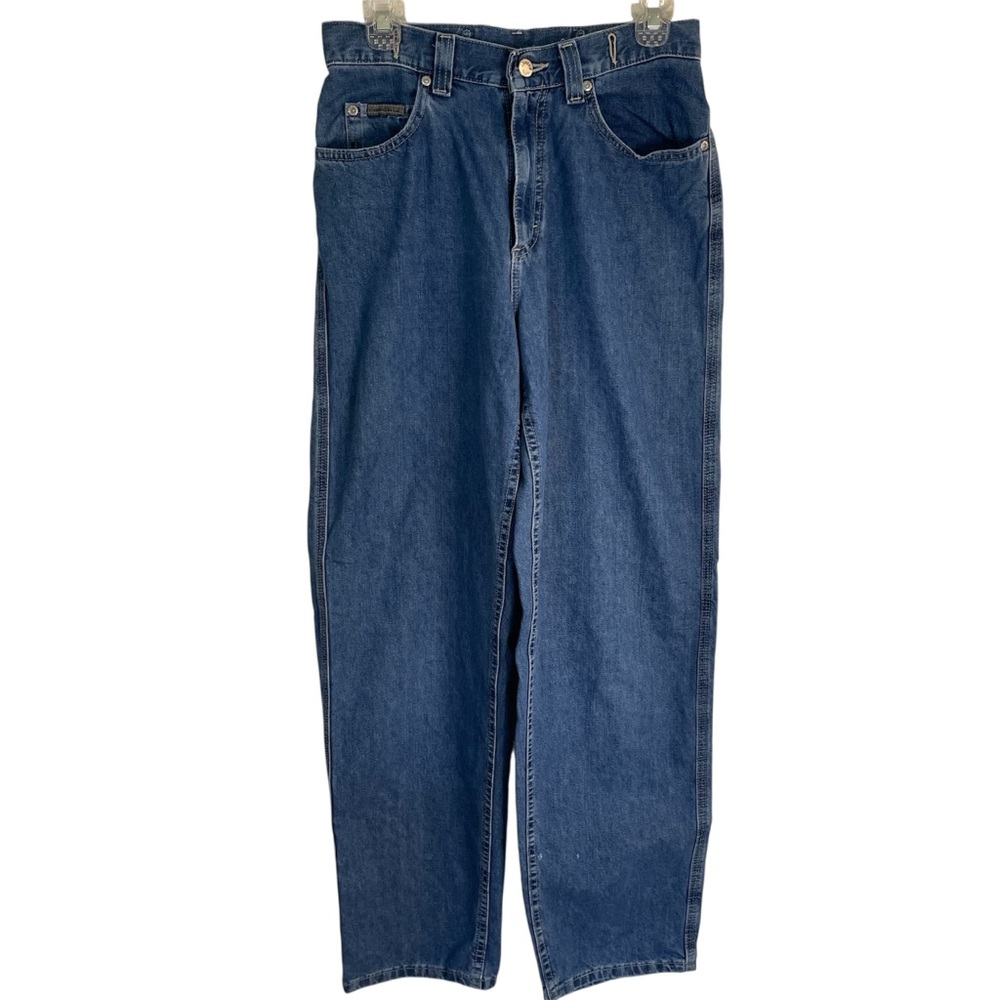 Vintage y2k Riveted by Lee Stylish Blue Relaxed Fit Women's Jeans Size 8 buckle